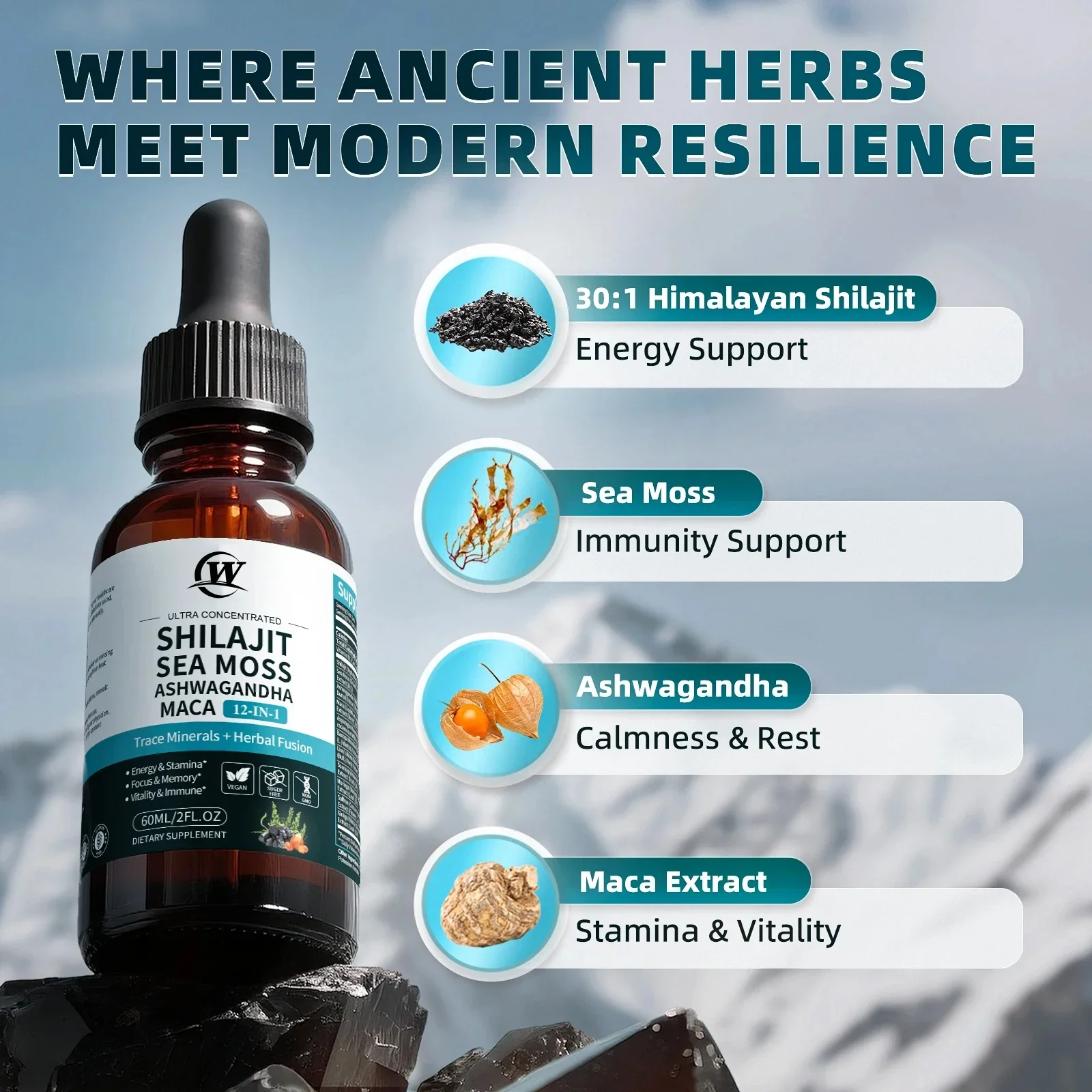 Shilajit Drops With Ashwagandha And Maca Extracts Support And Memory Mood And Cognitive Balance Calmness & Rest