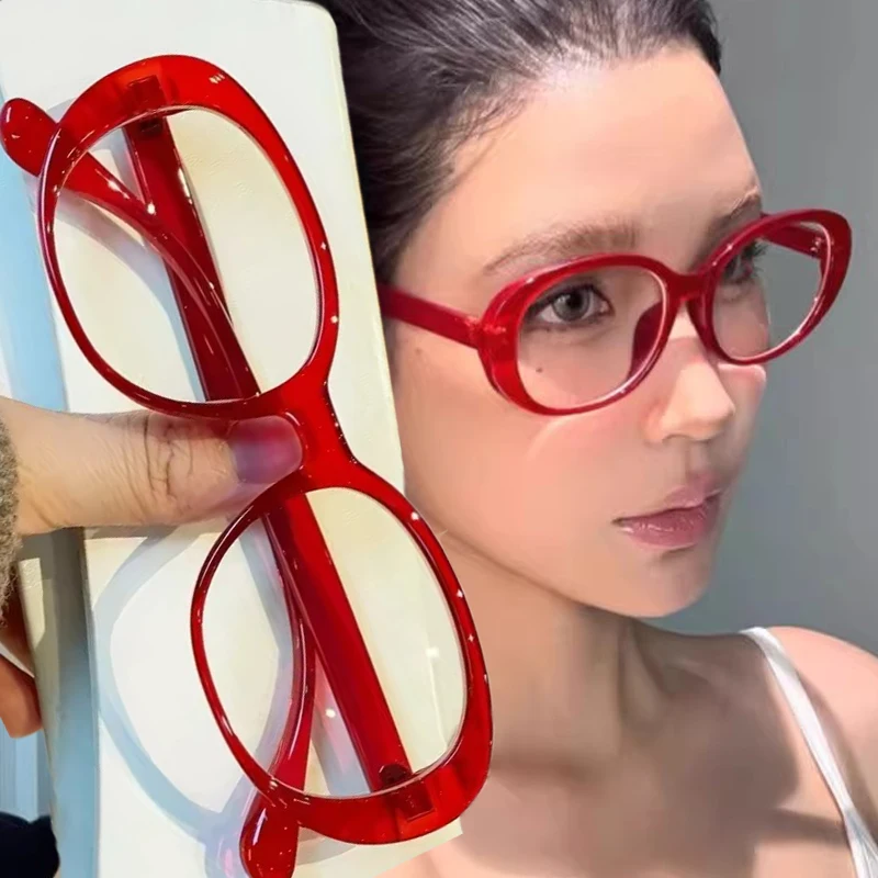 Y2K Glasses Retro Oversized Square Frame Eyewear Women Fashion Black Red Spectacles Anti Blue Light Computer Reading Eyeglasses