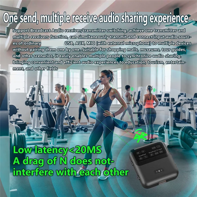 B04B-Bluetooth 5.4 Audio Transceiver Broadcast 1TX To 100+ RX Devices Supports AAC/Aptx-AD/LC3, USB/AUX/MIC