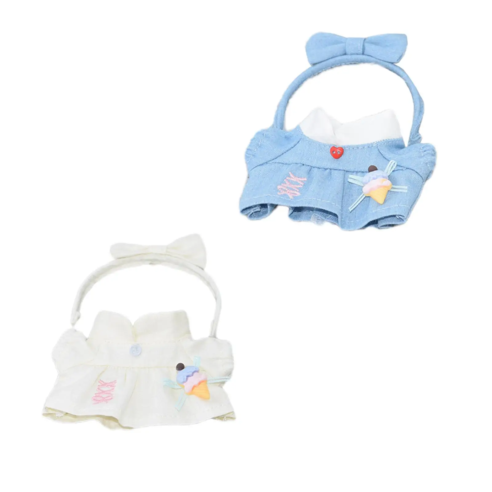 2Pcs 17cm Plush Doll Clothes DIY Pendant Doll Soft Photo Props Dress up Doll Dress and Headdress for Cloth Dolls Pendant Doll