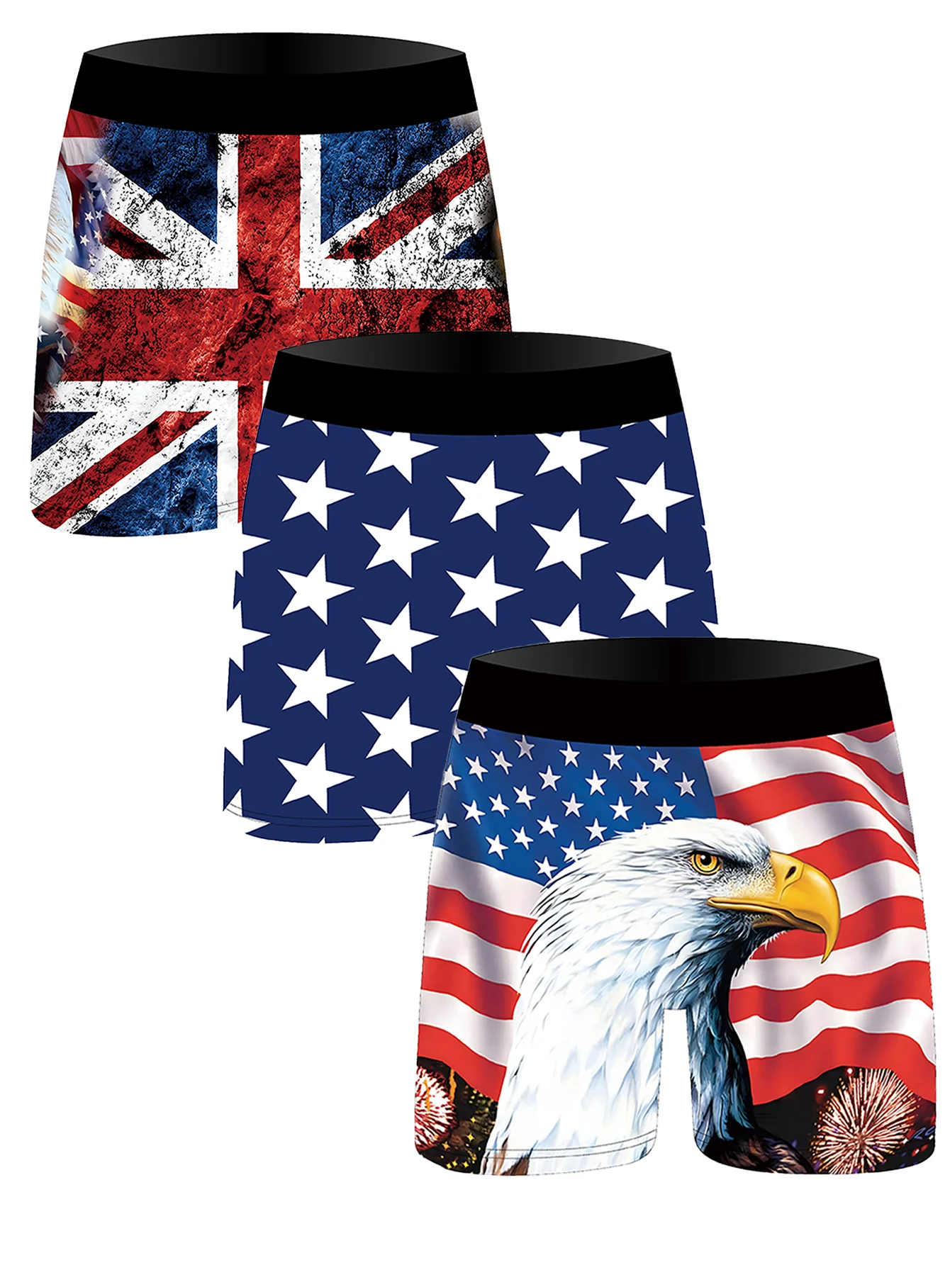 3Pcs Men's Boxer Briefs American Flag Eagle Print Underwear Soft Breathable Independence Day Gift Male Underpants