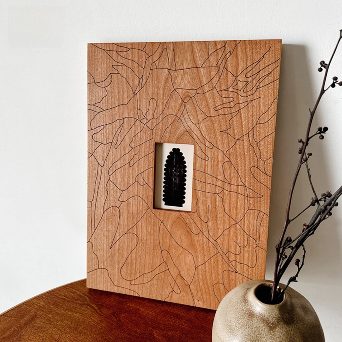 Cuadro Decorativo Moderno de Madera de Cerezo, Estilo Zen Artístico, con Diseño de Flor de Cerezo de Época Media, para Colgar en la Pared