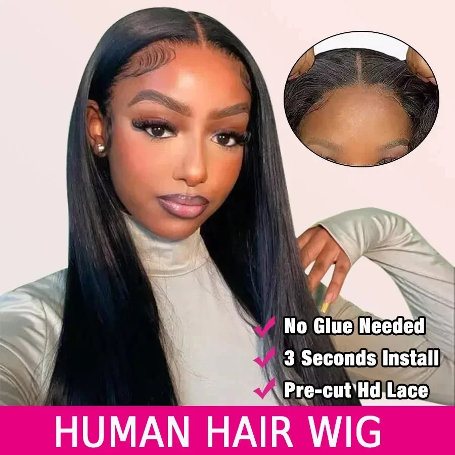 Glueless Straight Lace Wig 5x5 Hd Lace Closure Wig Pre-Cut 34inch Bone Straight 13x4 Lace Front Human Hair Wigs Ready To Wear