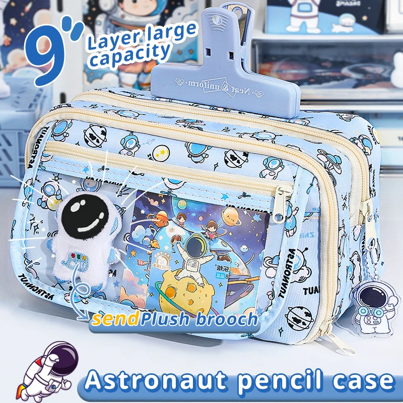Astronauten-Federmäppchen, 4-teiliges Set, geeignet für die tägliche Aufbewahrung, Schul- und Bürobedarf, 9-lagiges großes Fassungsvermögen