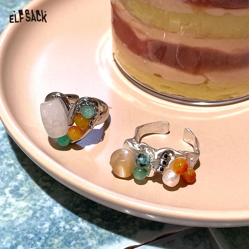 

ELFSACK 2025 Autumn New Arrival Playful Silver Colored Stone Inlaid Irregular Heart-Shaped Adjustable Open Ring For Woman