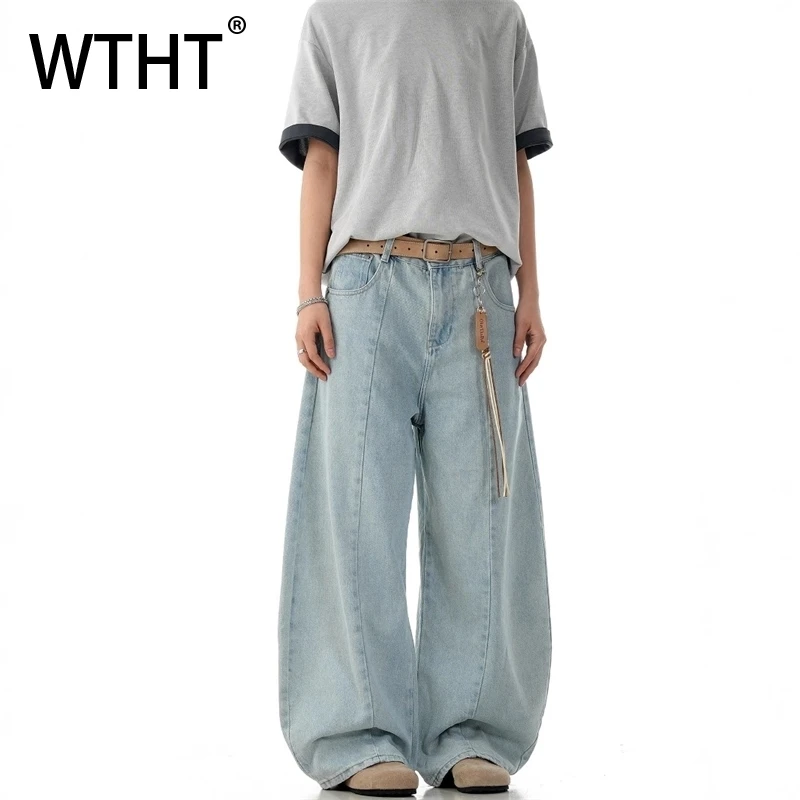 

WTHT Vintage New Men's Solid Color Patchwork American Style Denim Pants Fashion High-waisted Loose Straight Jeans Male 2A0779