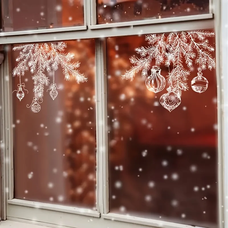 1 Stück doppelseitiger Weihnachts-Fensteraufkleber – 38,0 cm x 59,99 cm, Schneeflocken- und Glockendesign, wiederverwendbare statische Haftung aus PVC, einfach anzuwenden
