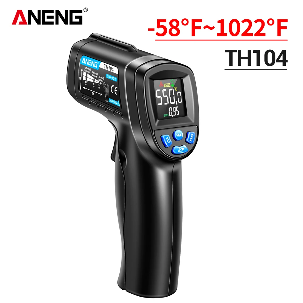 ANENG TH104 Termometr na podczerwień Laserowy miernik temperatury -50 ~ 550 ℃   Bezdotykowy pistolet do pomiaru temperatury z odwróconym