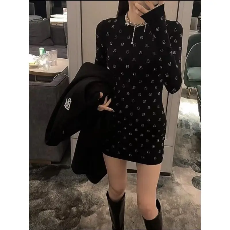 Letter Long Sleeved Dress Spicy Girl Looks Slim Inner Layer With Bottom  Dress