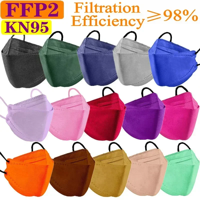 60 Colors FFP2 MASK CE KN95 Adult Black Mascarillas Approved Hygienic Protective Wholesale Fish Face Mask Filter Respirator