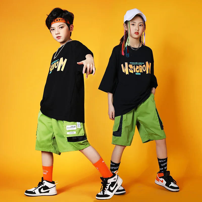 

Street Dance Costume Summer Short Sleeve Loose Boys' HlHOP Performance Costume Hip Hop Girls' Jazz Set