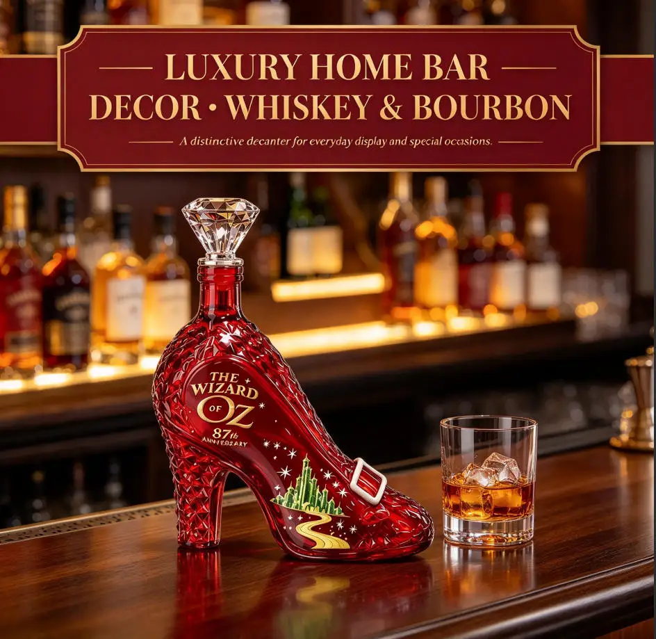 Handcrafted Red High Heel Shoe Spirits Decanter Diamond Cut Stopper Empty Wine Bottle Home Desktop Barware Collectible Ornament
