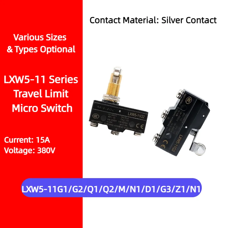 LXW5-11G1/G2/Q1/M 3-Pin Silver Contact Micro Limit Switch Small Travel Switch for CNC Machine Tool Positioning & Conveyor
