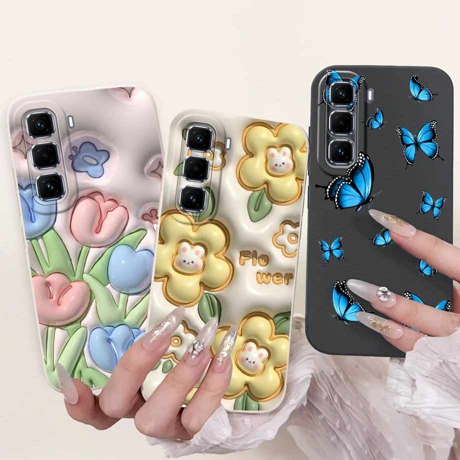 For Infinix Hot 50 Pro+  Case Soft Liquid Silicone Flower Butterfly Bow Coque Shockproof Cover for Hot 50 Pro Plus 4G Fundas