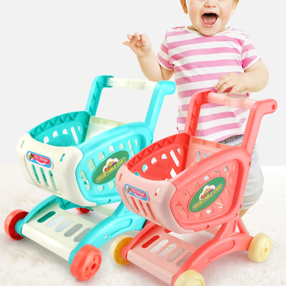 Rollenspel voor kinderen Winkelwagen Speelgoedsimulatie Trolley voor kinderen Voedselkar Opbergrek Baby Roze Speeltijdaccessoires