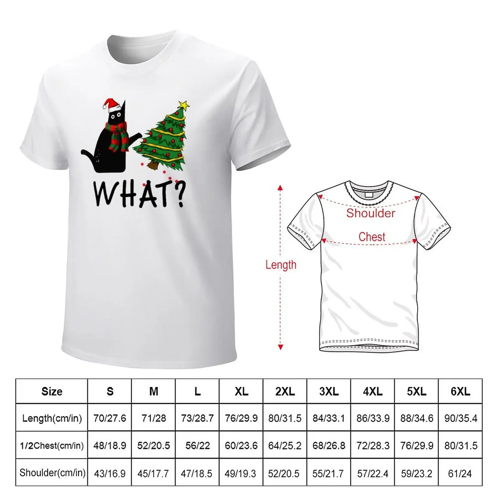 Black Cat Gift Pushing Christmas Tree Over Cat, What? T-Shirt cute clothes kawaii clothes mens clothes