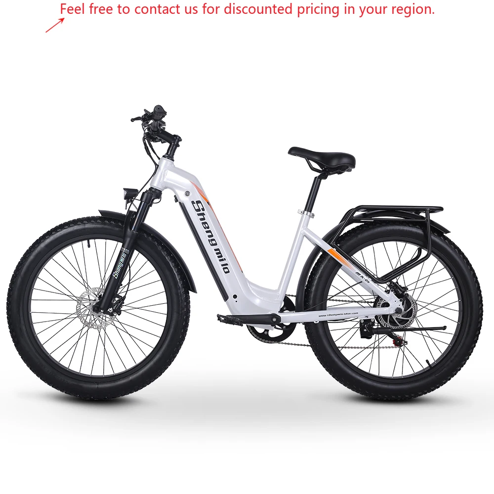 

SHENGMILO Electric Hybrid Bike Ebike 48V 500W 17.5Ah 26*3.0 Fat Tire Women's Mountain Bicycle Rear Hub Motor Off-Road