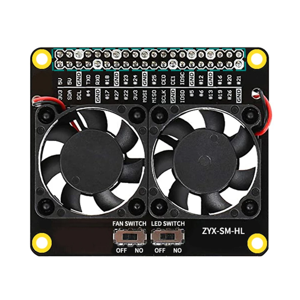 52Pi For Raspberry Pi LED Dual Cooling Fan Module GPIO Expansion Board For Raspberry Pi 4 Model B 3B+/3B/4B
