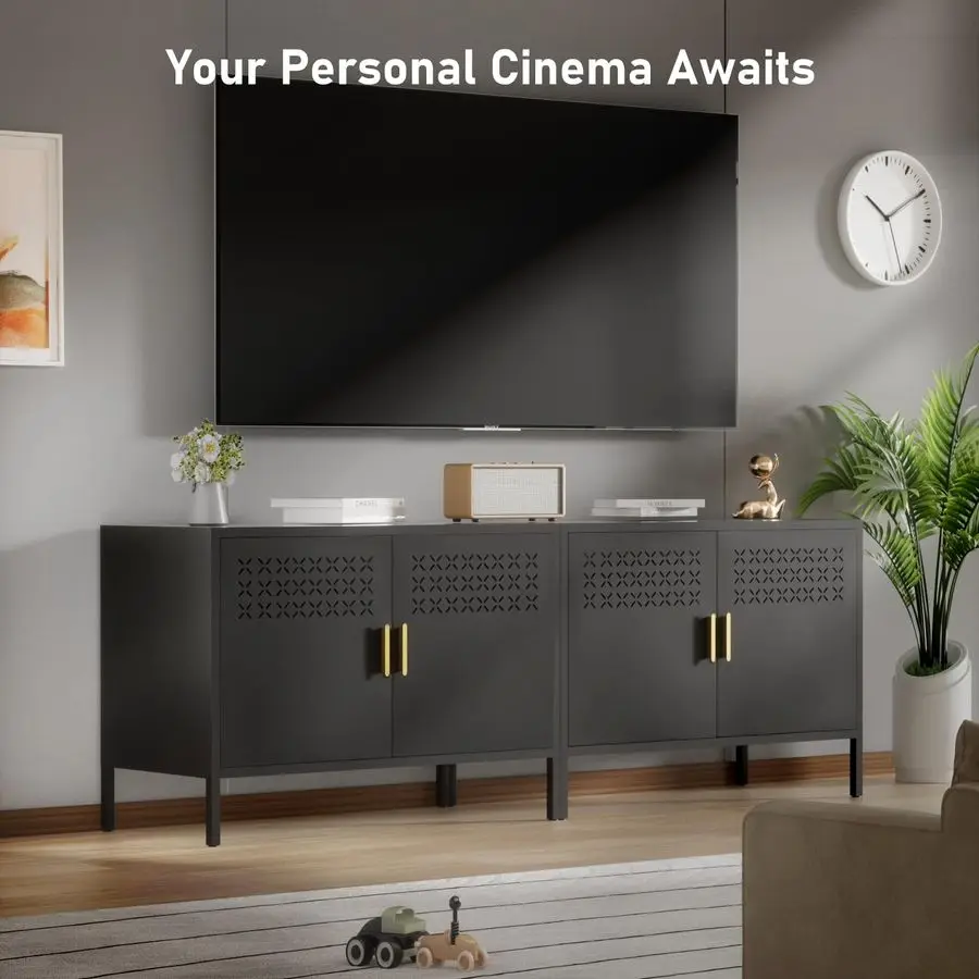 خزانة، خزانة تخزين معدنية مع بابين، إغلاق مغناطيسي، رف قابل للتعديل، حوامل تلفزيون، منضدة معدنية fo