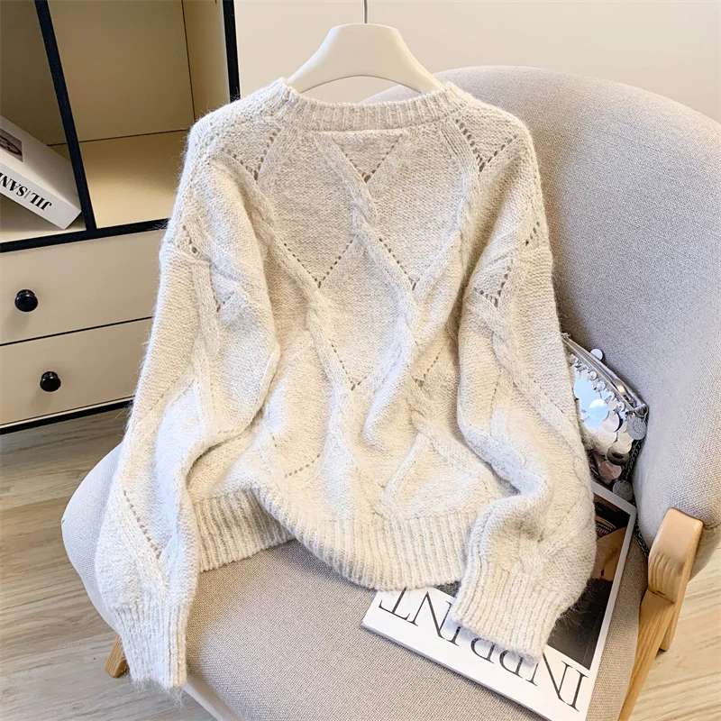 المرأة رمادي متماسكة البلوز سترة ذات عنق دائرى خمر البلوز متماسكة طويلة الأكمام فحص سترة الكشمير المعنقة الخريف الشتاء 2000s الملابس