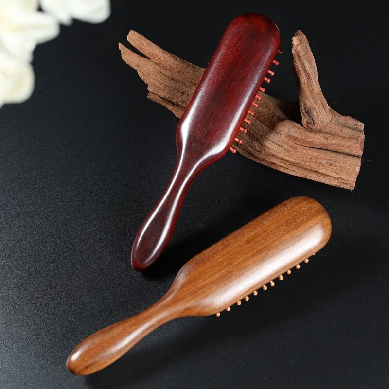 مشط تدليك ذو وسادة هوائية رقيقة من خشب الصندل، مشط من الخشب الصلب، مشط نسائي محمول للسفر