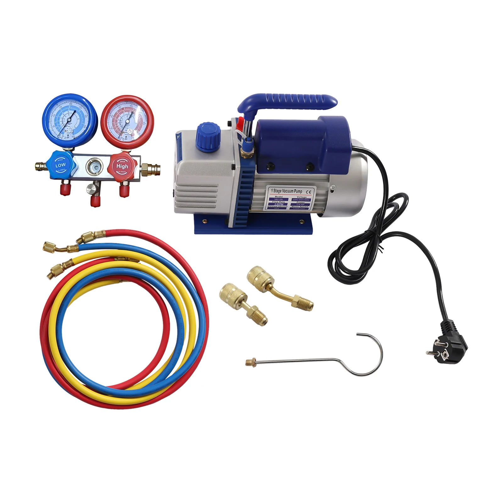 

VK125 Vacuum Pump and Manifold Gauge Set,180w Motor 1/4 HP AC Repair Tool Kit，for repairing home/automobile air conditioners
