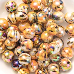10Pcs/lot 16mm Colorful Printed Acrylic Beads Shiny Round Spacer Loose Beads for Jewelry Making Handmade Diy Accessories
