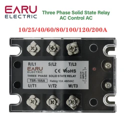 TSR  SSR-10AA 25A 40A 60A 80A Three Phase SSR Solid State Relay AC Control AC 480V 70-280V Input Aluminum Radiator Heat Sink