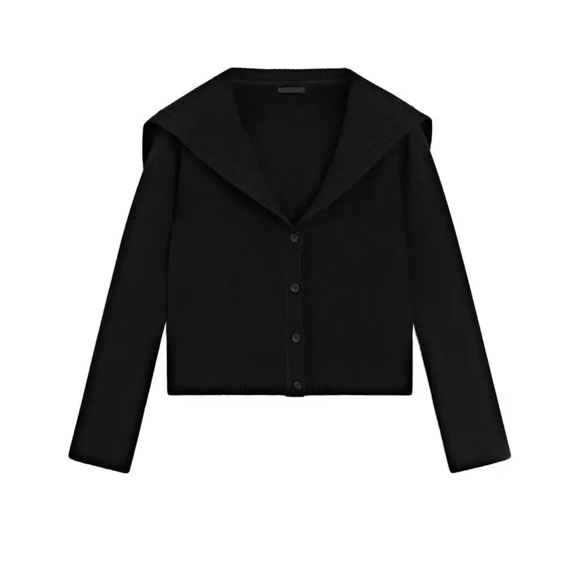 

Spring New Arrival American College Sle Navy Collar Knitted Sweater Cardigan Slim Fit Polyester Fiber Long Sve ort Length