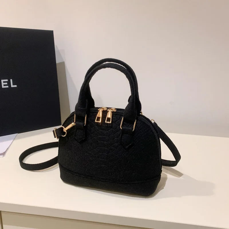 

Women's Large Crossbody Retro Felt Handbag with Makeup Organizer Solid-Color Casual Purse for Everyday Use Travel Shoulder Bag