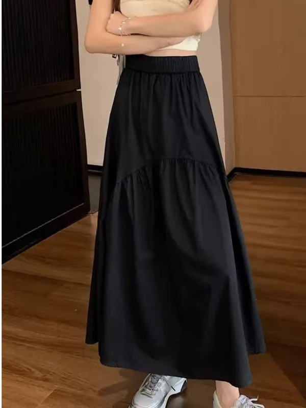 2024 Summer New Small Half Skirt Korean Edition Fashionable and Minimalist Design Folded Spliced Elastic Waist Long Skirt NV83