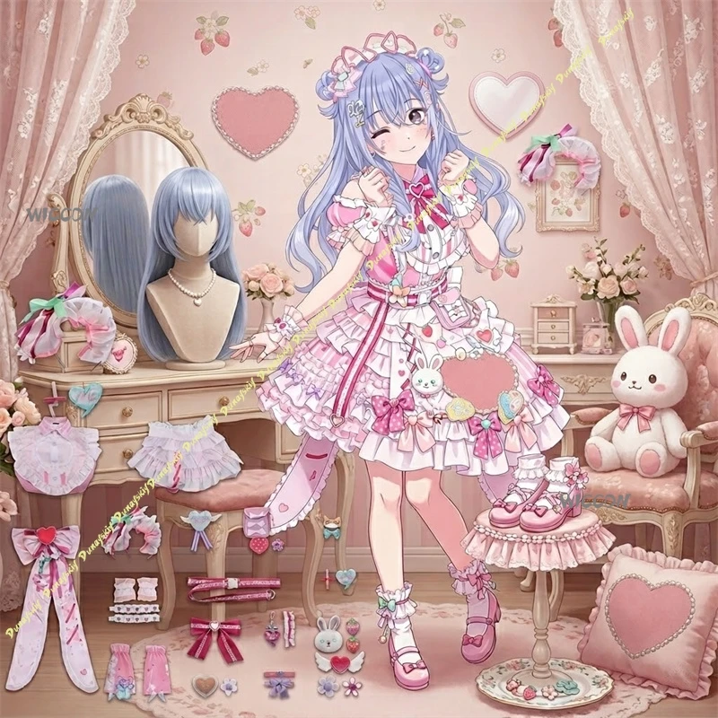 

Anime Game IDOLM@STER SHINY COLORS Cosplay Idol Group I'm A Cutie Finder Hana Suzzuki Kawaii Sweet Lolita 코스프레 Pink Cake Dress