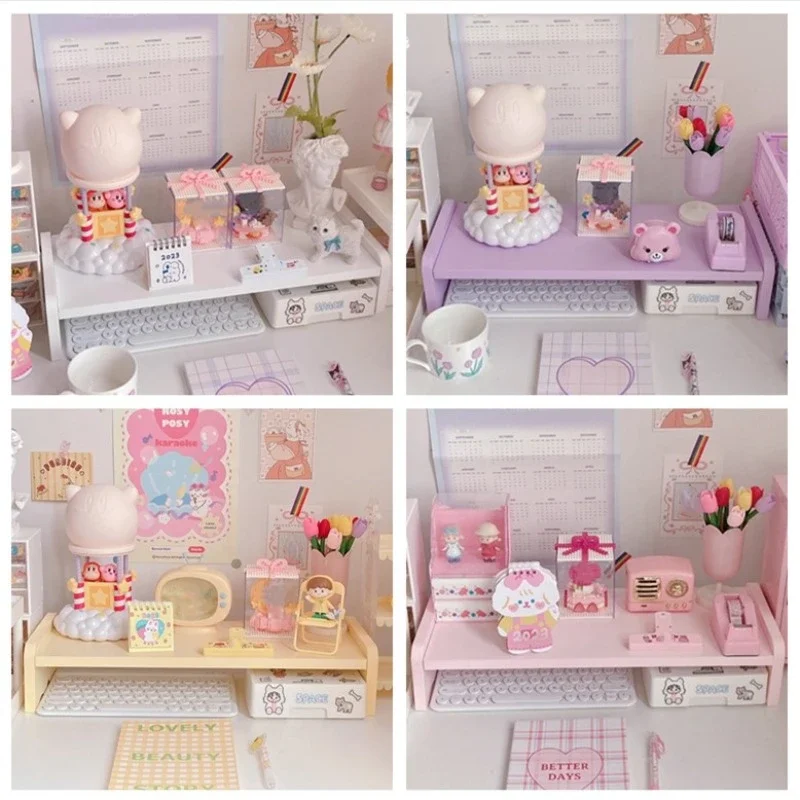 Single-layer Ins Style Pink Desktop Decorative Shelf Living Room Bedroom Desktop Height-raising Rack Doll  Model Display Rack