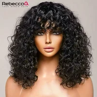 Pelucas de cabello humano Bob corto y rizado con flequillo, pelucas hechas a máquina, resaltan pelucas de color rubio miel para mujeres, cabello Remy barato