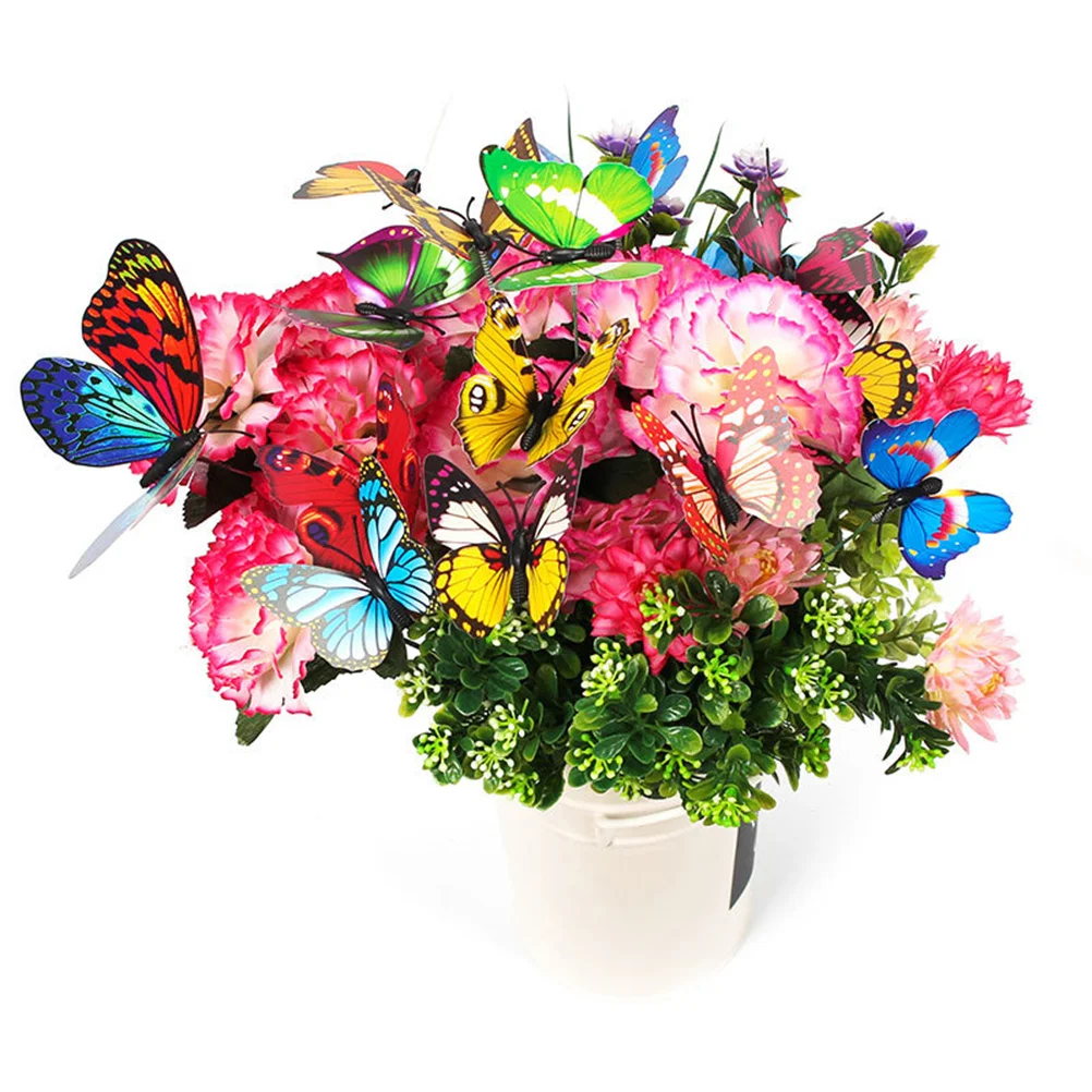 20 قطعة فراشات محاكاة ديكور اصطناعي نابض بالحياة حديقة ديكور المنزل سطع أواني الزهور الملونة