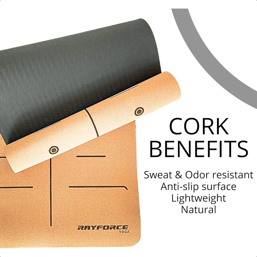 Mata do jogi i pilatesu z wysokiej jakości korku 72x26 cali 6mm antypoślizgowa XL mata do ćwiczeń z liniami orientacyjnymi, dodatkową amortyzacją i paskiem do przenoszenia, zielona