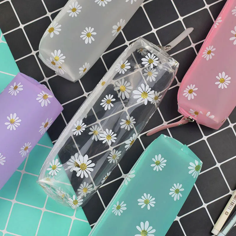 

1Pcs Korean Transparent TPU Pencil Case Small Fresh Daisy Gift Estuches School Pencil Box Pencil Bag School Supplies Stationery