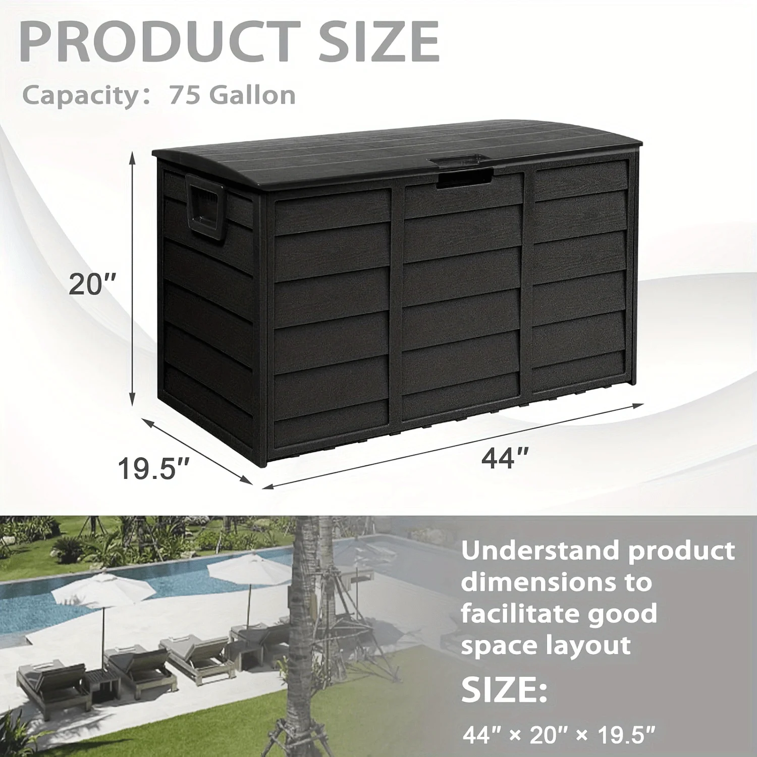 

75-Gallon Black Outdoor Storage Box with Handles, Large Deck Furniture Cabinet for Pool Accessories, Garden Tools & Camping Gear – Easy-to-Assemble Shelving System Organizer, Yard Storage Bin, Box, Cabinet, Rack for Outdoor Storage