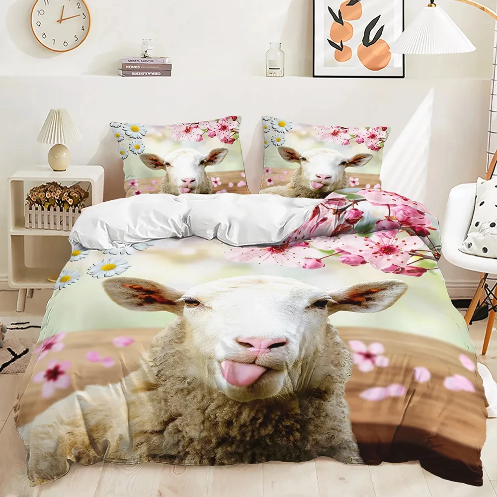 Beautiful Sakura Zebra Horse Bedding Set Cherry Blossom Animal 3D Print Quilt Cover Pillowcases Full Queen King Duvet Cover Sets