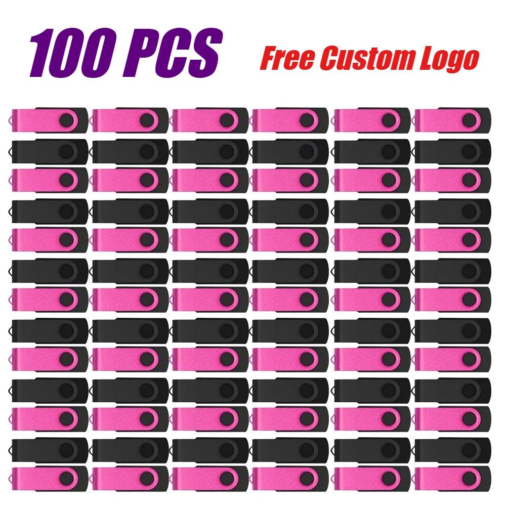100pcs Free Custom Logo Rotatable USB 2.0 Flash Drive 64GB 32GB Photography Memory Stick 16GB 8GB 4GB Pen Drive Wedding Gift