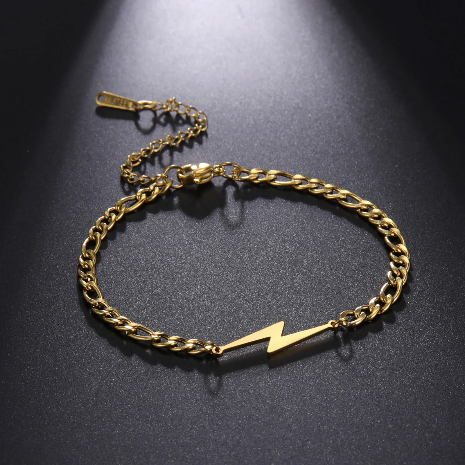 Kkjoy Fashion Stainless Steel Gold Color Lightning Bracelets For Women Figaro Chain Female Lover's Jewelry Gift Wholesale