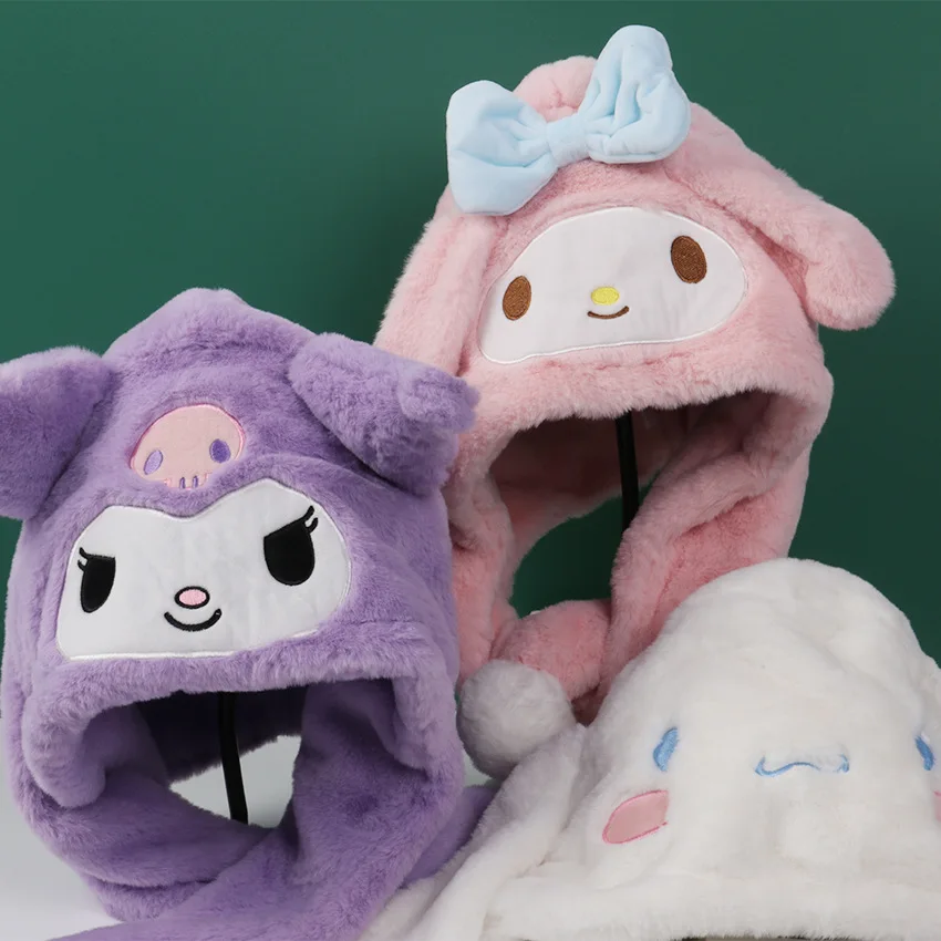 

Шапка Sanrio Kuromi Melody с движущимися ушками, мультяшное аниме, милая Забавная детская игрушечная шапка с сердечками для девочек, детский головной убор, Рождественский подарок на день рождения