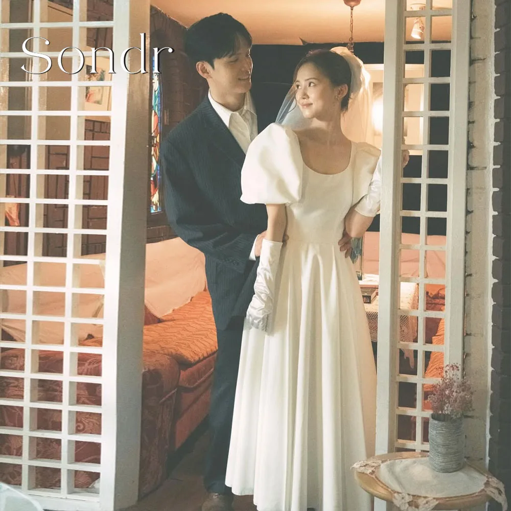 

Sondr Customized U-Neck Puff Sleeves Korean Wedding Dresses Chic A-Line Floor-Length Elegant Bridal Party Dresses Photo Shoot
