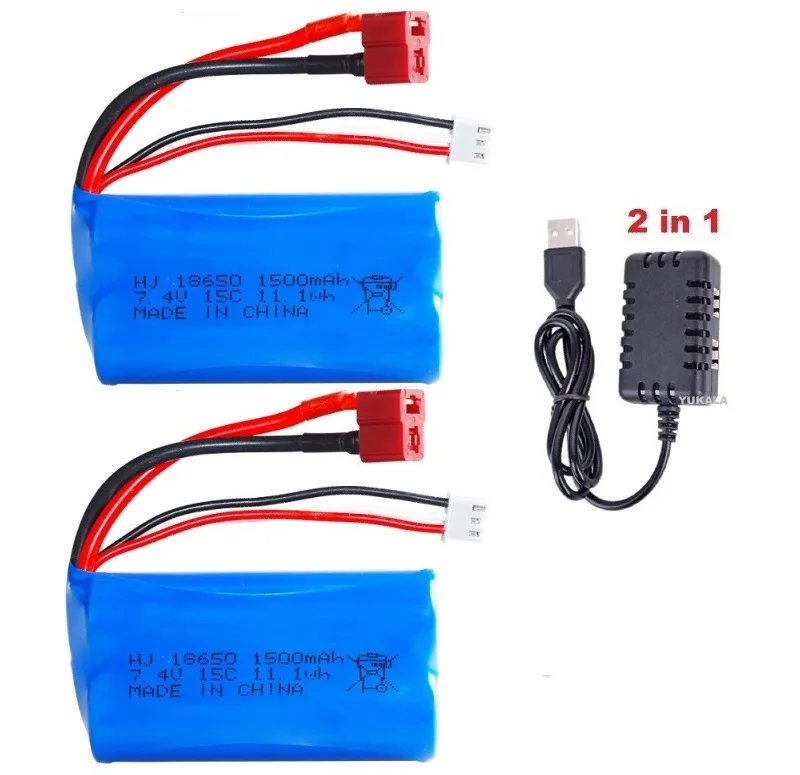 2S 7.4V 1500mAh 18650 Li-ion battery T plug/USB charger for HBX 901/901A 903/903A 905/905A high speed R/C trucks cars