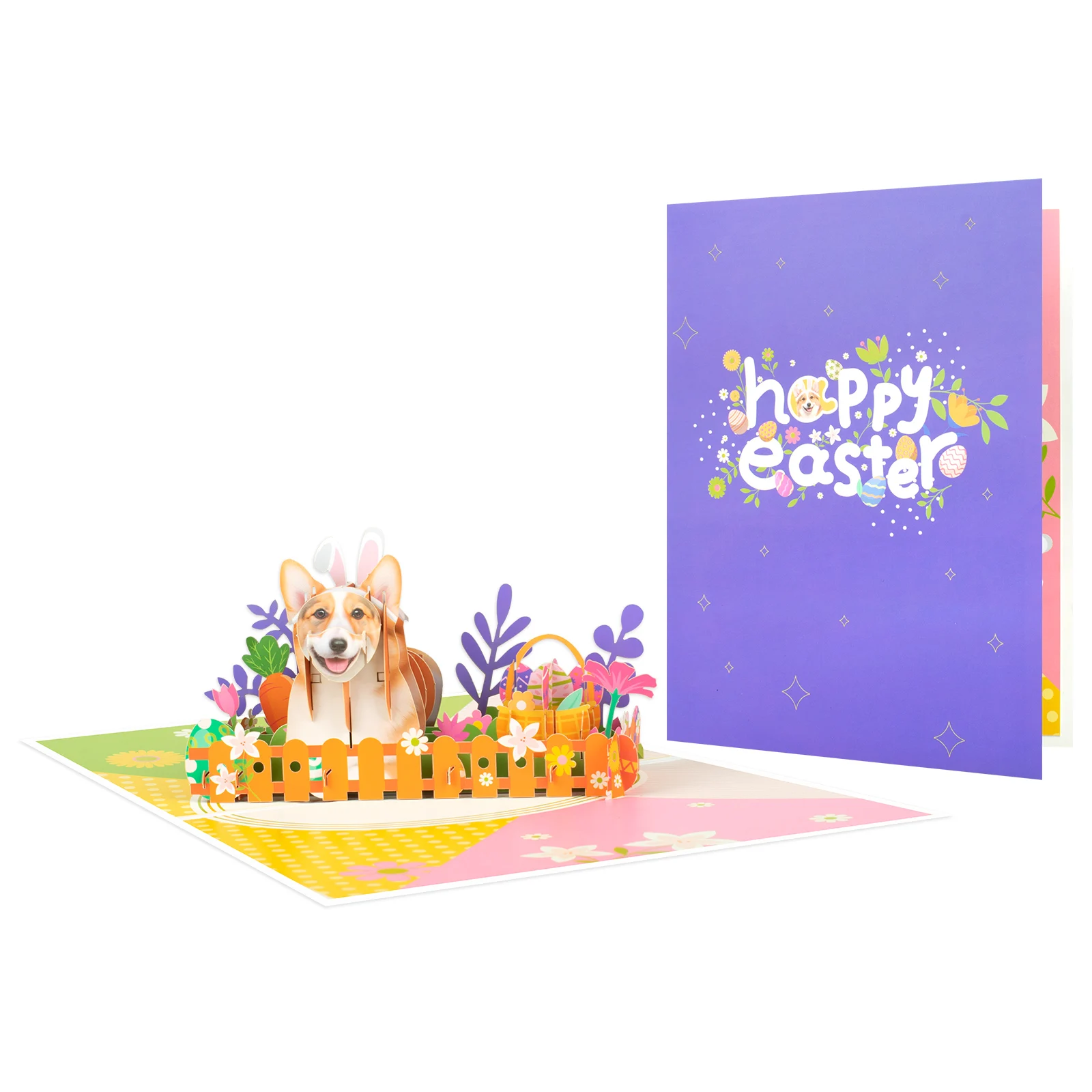 Frohe Ostern Pop-Up-Karte – 3D-Grußkarte mit Hasenei-Blumenkorb für Ostern – Detail 11