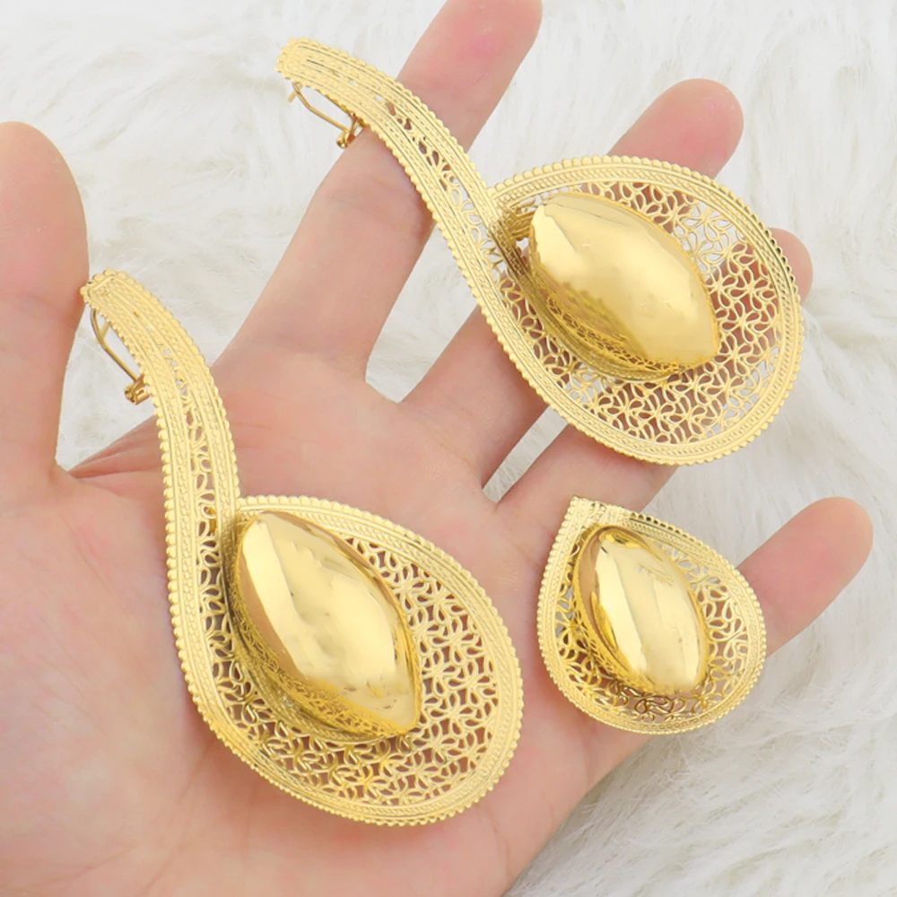 Vintage Gilding 2Pcs Jewelry Sets For Brazil Women Trendy Earrings and Ring Sets Gift For Party Wedding Anniversary Day