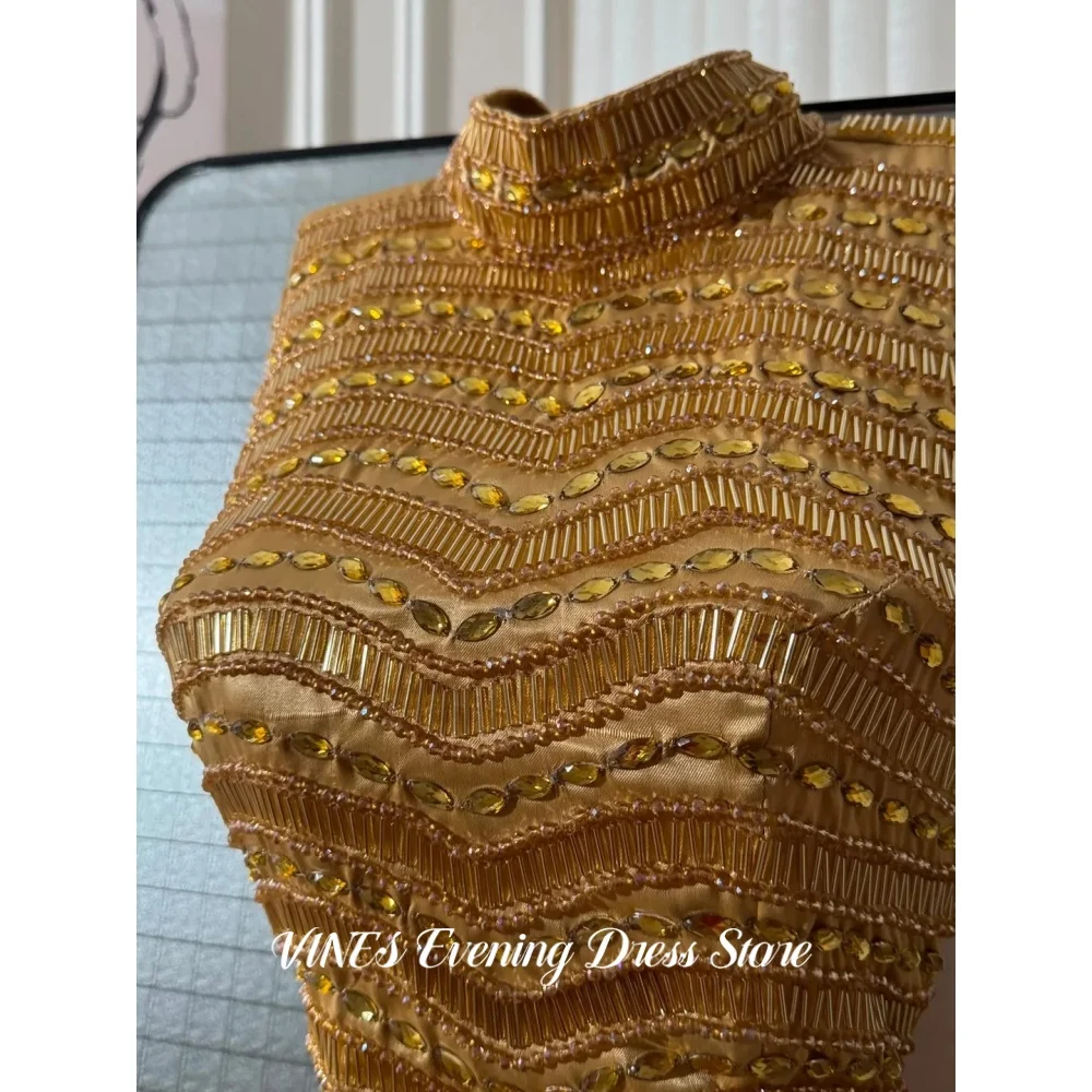 VINES Gold Mermaid Prom Dress Layered Sequin Beaded Fringe Elegant Cocktail Evening Gown Sparkle Bead Long Party Gown Customized - view 3