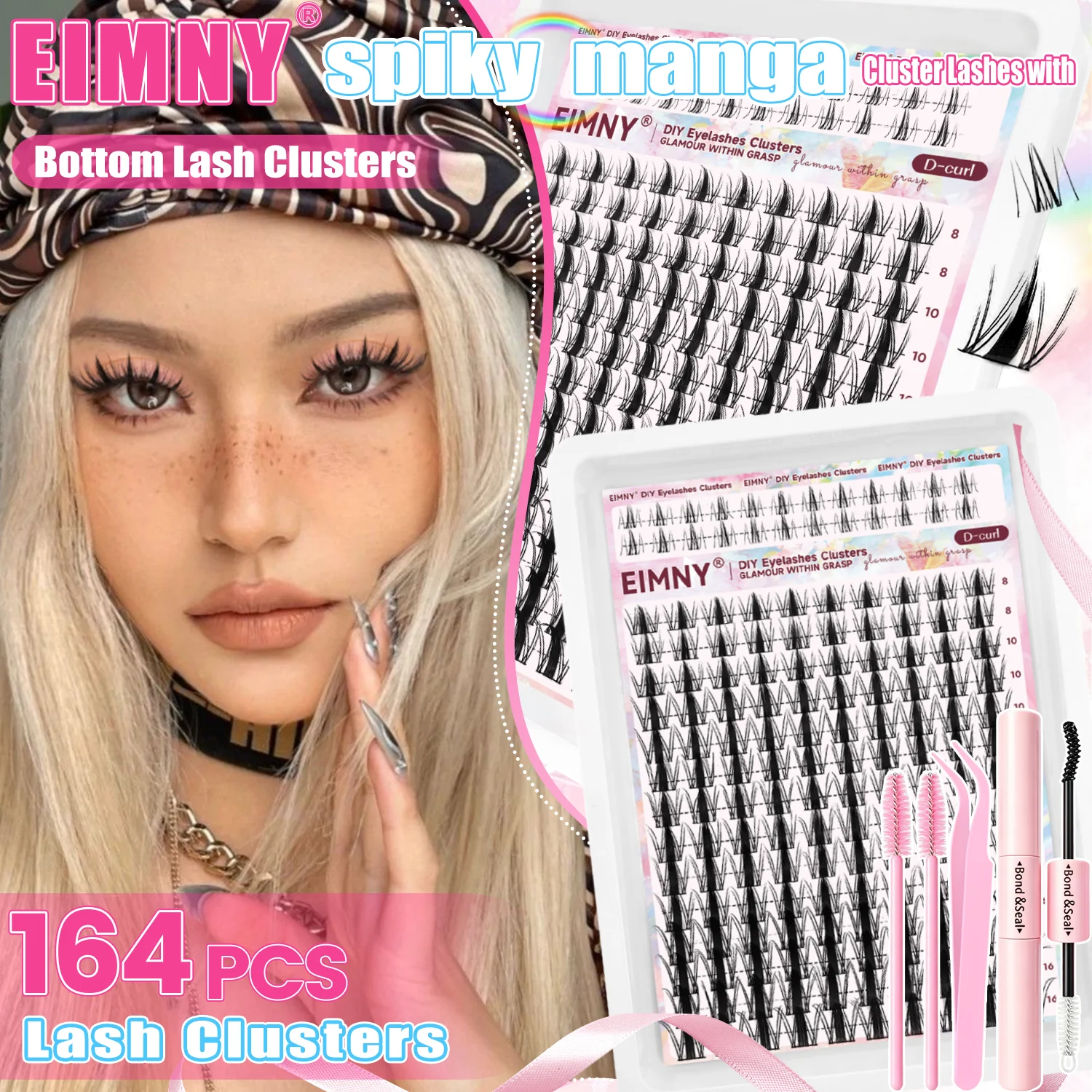 164Pcs Fairy Lash Clusters Kit with Bottom Lash, Manga Eyelash Extension with Tool, C Curl Spiky Natural Lash, 8-16mm Anime Lash