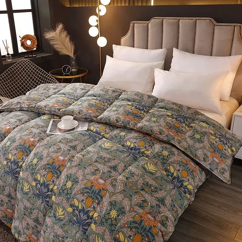 Floral Pattern White Goose Velvet Winter Comforter Comfortable Breathable Thick Warm Winter Quilt Silk Smooth Touch Soft Duvet