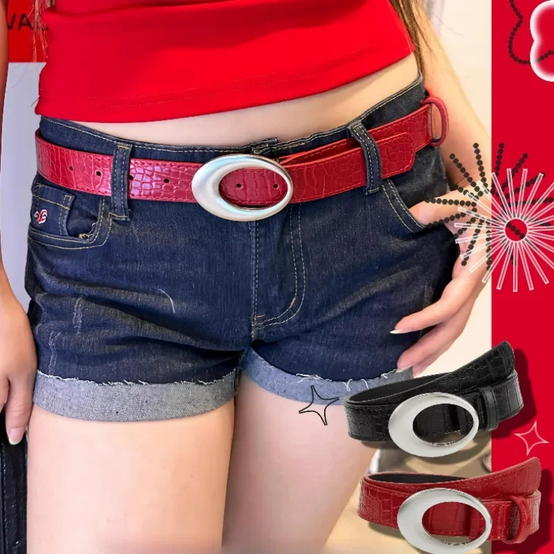 Ceinture de jeans vintage polyvalente pour femmes et filles, ceinture de créateur, ceinture amincissante, décontracté, coréen, rouge, noir, environnement, automne, hiver